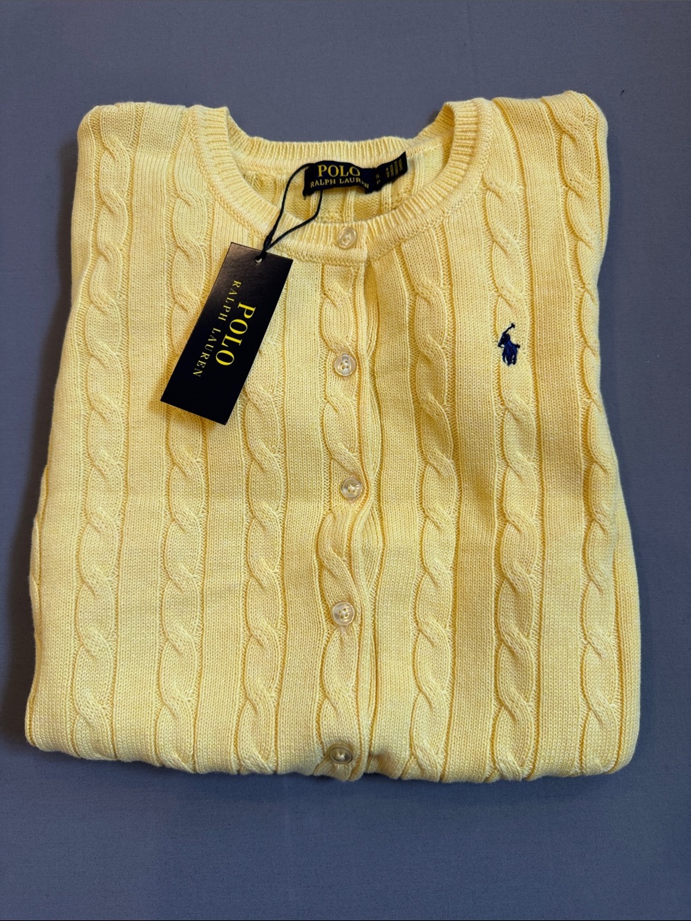 Ralph Lauren Yellow Cable Knit Short-Sleeve Cardigan Top - Picture 4 of 4